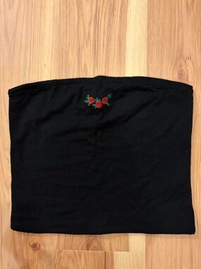 Brandy Melville Black Top with Red Rose Accent
